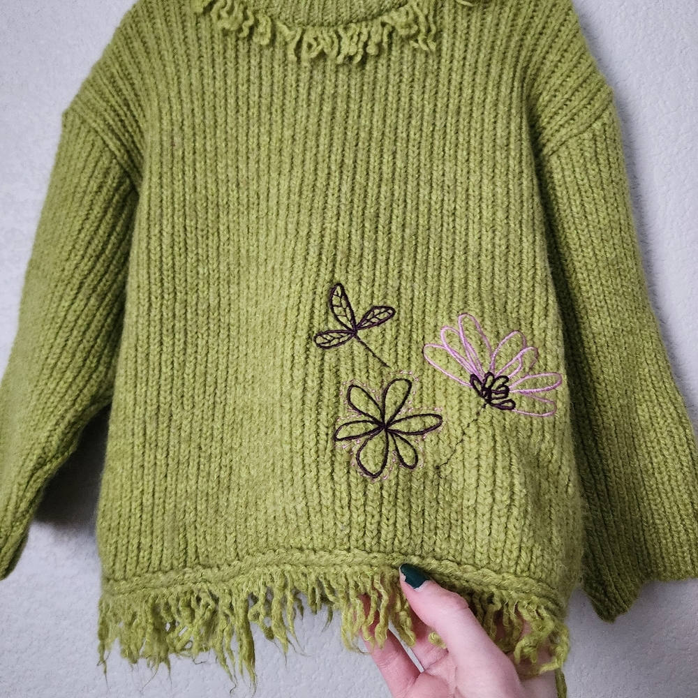 CONFETTI Kids wool‎ knit sweater in green fringe size 5 Years - Picture 6 of 7